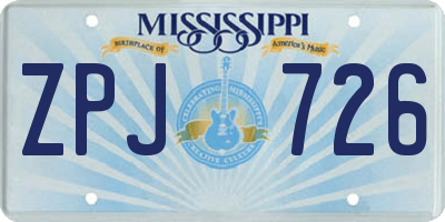 MS license plate ZPJ726