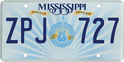 MS license plate ZPJ727