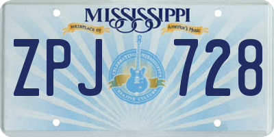 MS license plate ZPJ728