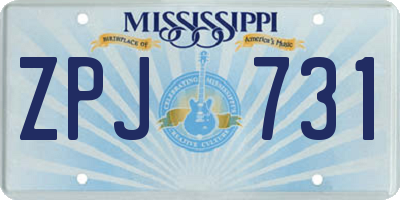 MS license plate ZPJ731