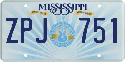 MS license plate ZPJ751