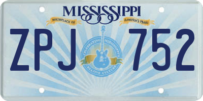 MS license plate ZPJ752