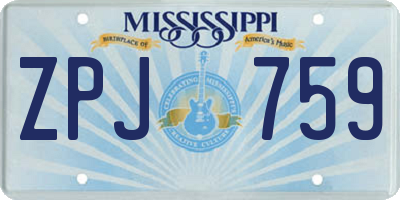 MS license plate ZPJ759