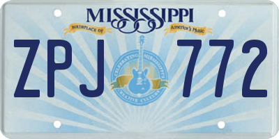 MS license plate ZPJ772