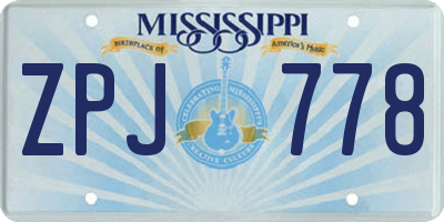 MS license plate ZPJ778
