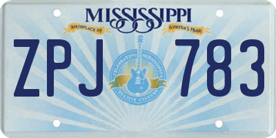 MS license plate ZPJ783