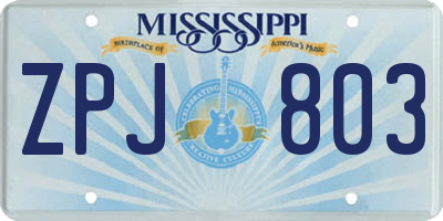 MS license plate ZPJ803