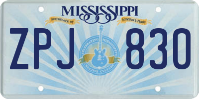 MS license plate ZPJ830