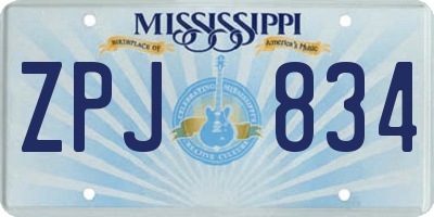 MS license plate ZPJ834