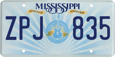 MS license plate ZPJ835