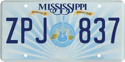 MS license plate ZPJ837
