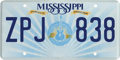 MS license plate ZPJ838