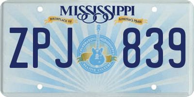 MS license plate ZPJ839