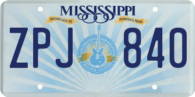 MS license plate ZPJ840