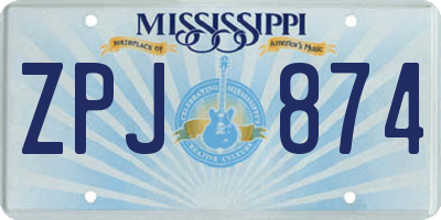 MS license plate ZPJ874