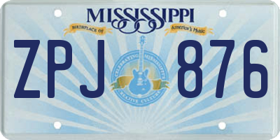 MS license plate ZPJ876