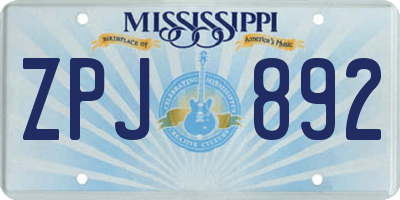 MS license plate ZPJ892