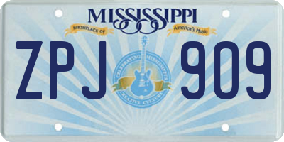 MS license plate ZPJ909