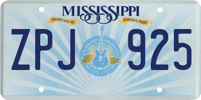 MS license plate ZPJ925