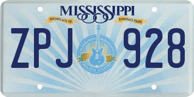 MS license plate ZPJ928