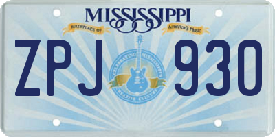 MS license plate ZPJ930