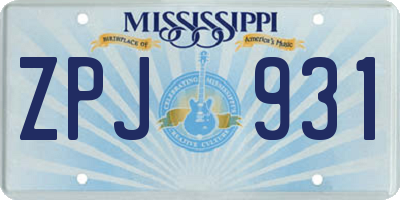 MS license plate ZPJ931
