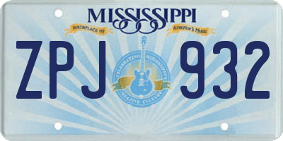 MS license plate ZPJ932