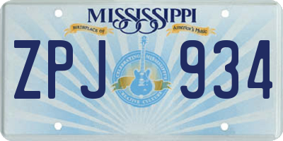 MS license plate ZPJ934