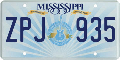 MS license plate ZPJ935