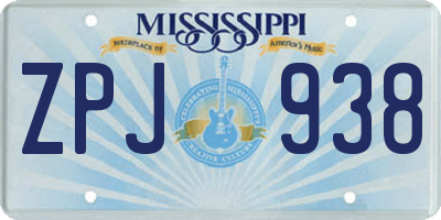 MS license plate ZPJ938