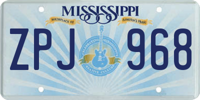 MS license plate ZPJ968