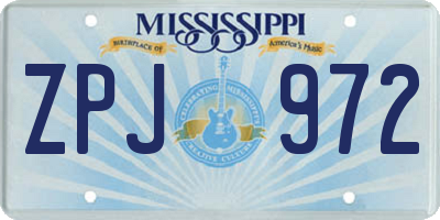 MS license plate ZPJ972
