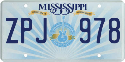 MS license plate ZPJ978