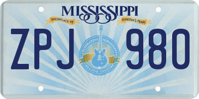 MS license plate ZPJ980