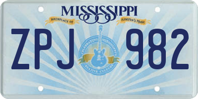 MS license plate ZPJ982