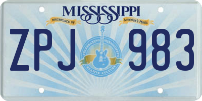 MS license plate ZPJ983
