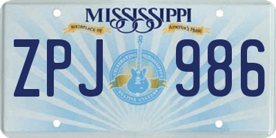 MS license plate ZPJ986