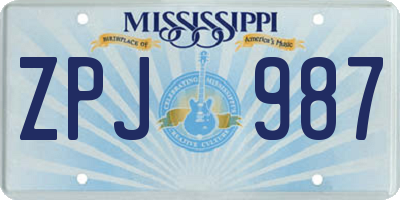 MS license plate ZPJ987