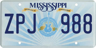 MS license plate ZPJ988