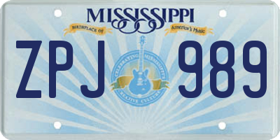 MS license plate ZPJ989