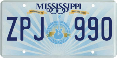 MS license plate ZPJ990