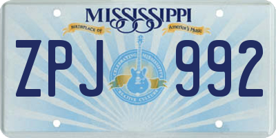 MS license plate ZPJ992