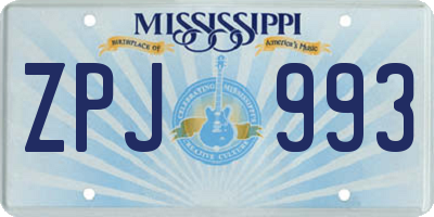 MS license plate ZPJ993