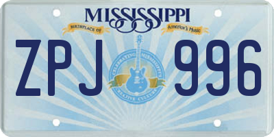 MS license plate ZPJ996
