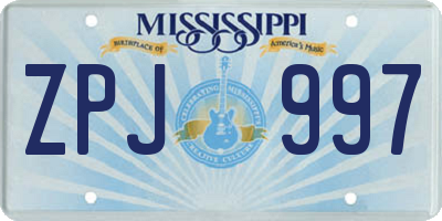MS license plate ZPJ997