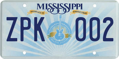 MS license plate ZPK002