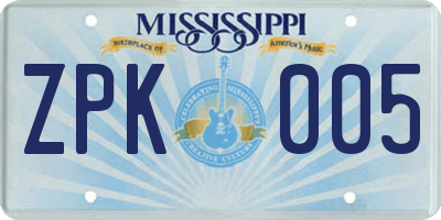 MS license plate ZPK005