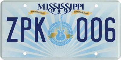 MS license plate ZPK006