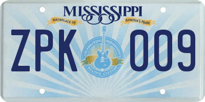 MS license plate ZPK009