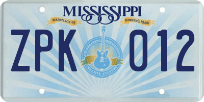 MS license plate ZPK012